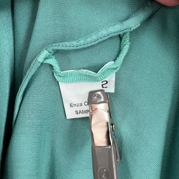 ENZA COSTA Strapless Satin Bias Dress Womens Medium Teal Aqua Blue Maxi Pull On - Picture 11 of 13